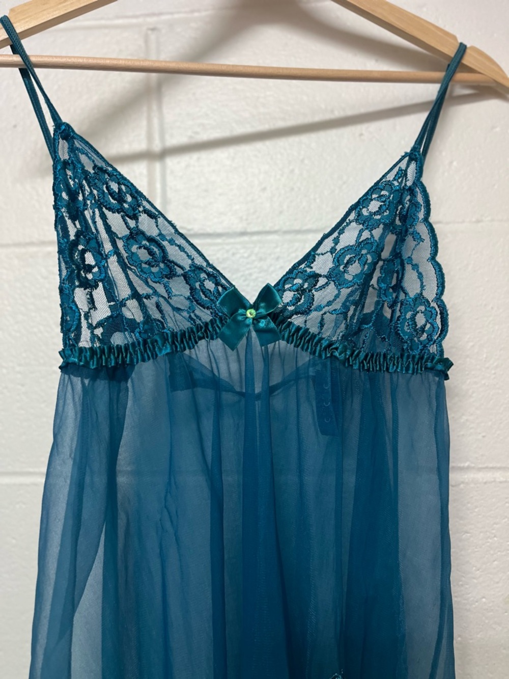 Vintage Frederick's of Hollywood Teal Lace & Sheer Mesh Chemise